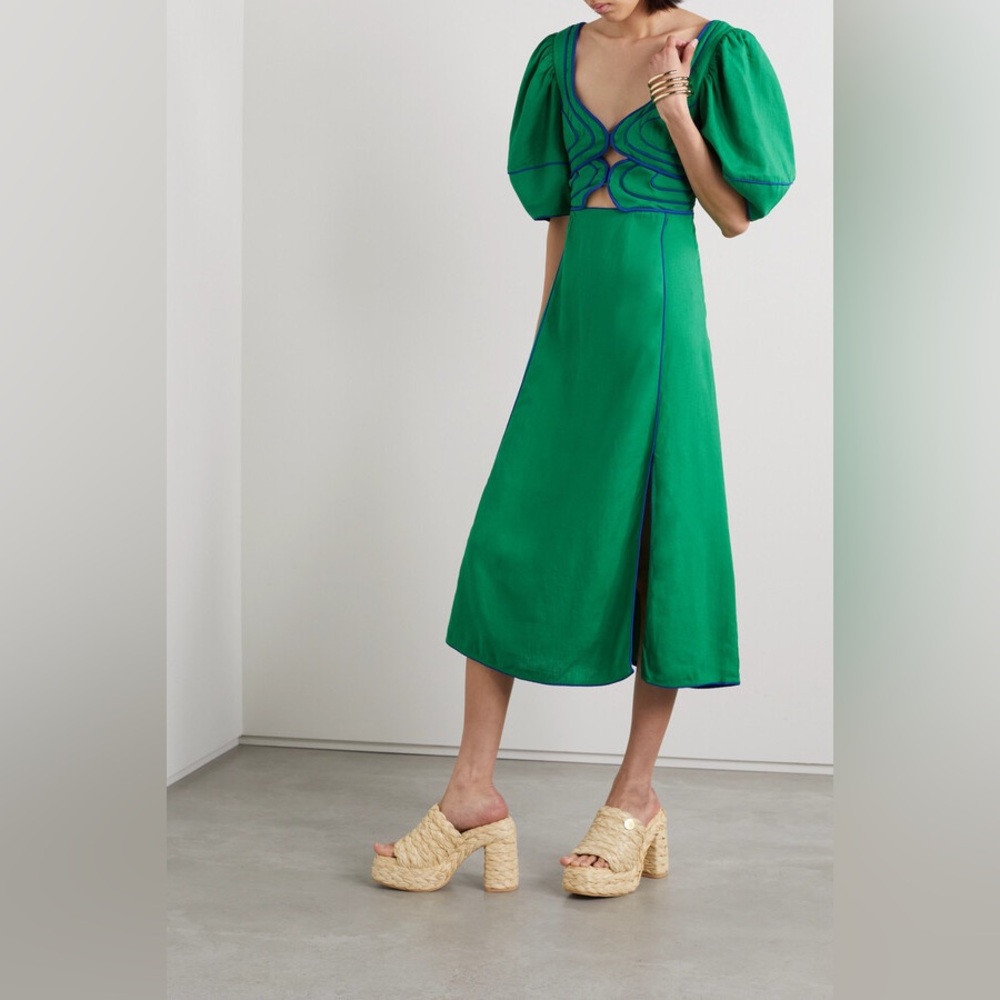 Farm Rio Cut-out Exposed-seam Midi Dress In Green